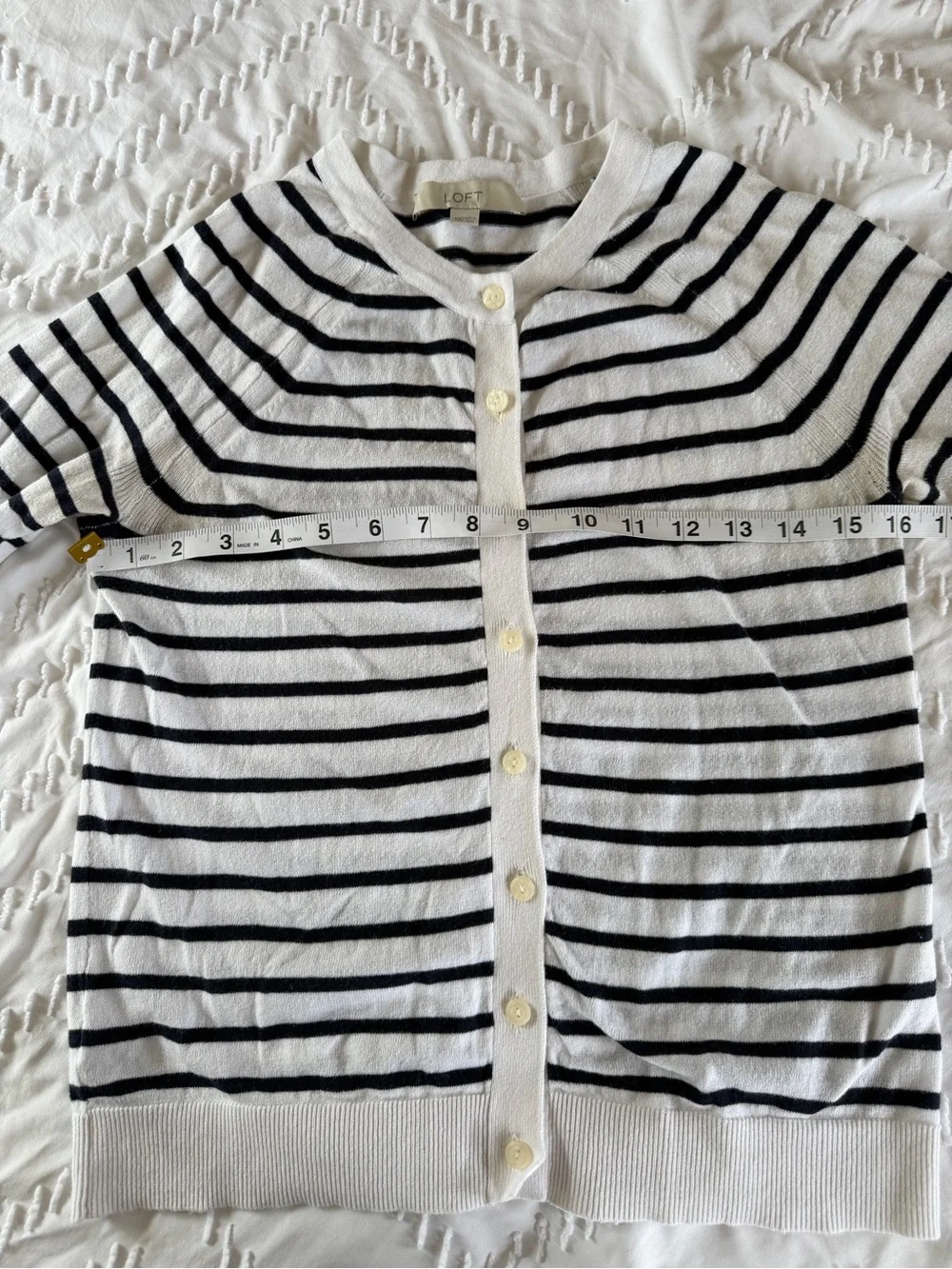 LOFT Striped Short Sleeve Cardigan Sweater Crewneck Button Front French Girl XXS